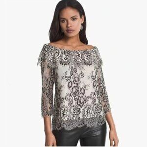 White House Black Market Elegant Lace Overlay Women's Blouse